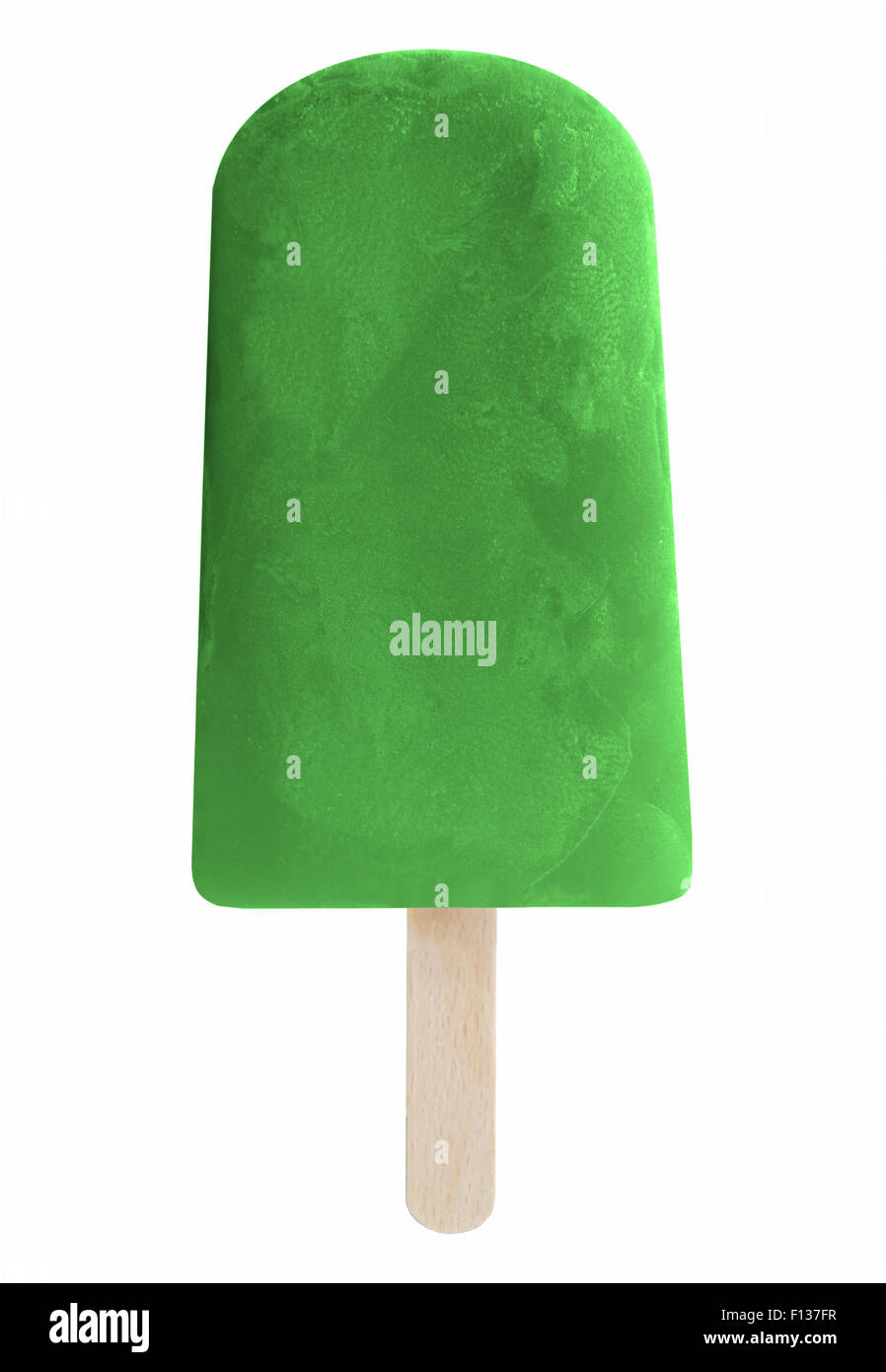 Grüne Eis am Stiel pop über einen weißen Hintergrund Stockfoto