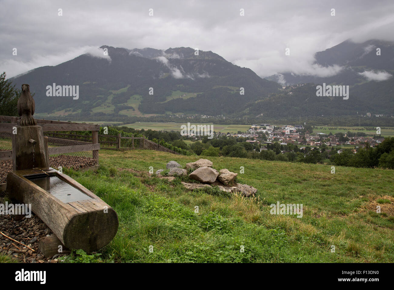 bewölkten Sommertag im Heididorf Heididorf Maienfeld Schweiz Stockfoto