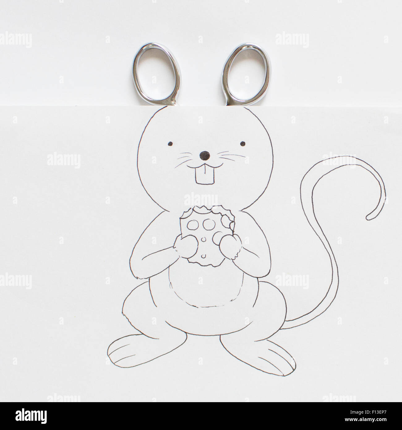 Konzeptionelle Zeichnung einer Maus mit Käse Stockfoto