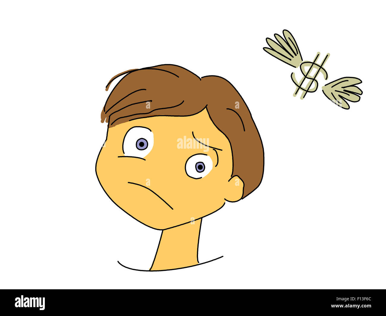 erschrocken Mann in einem Geld hinunter. Stockfoto