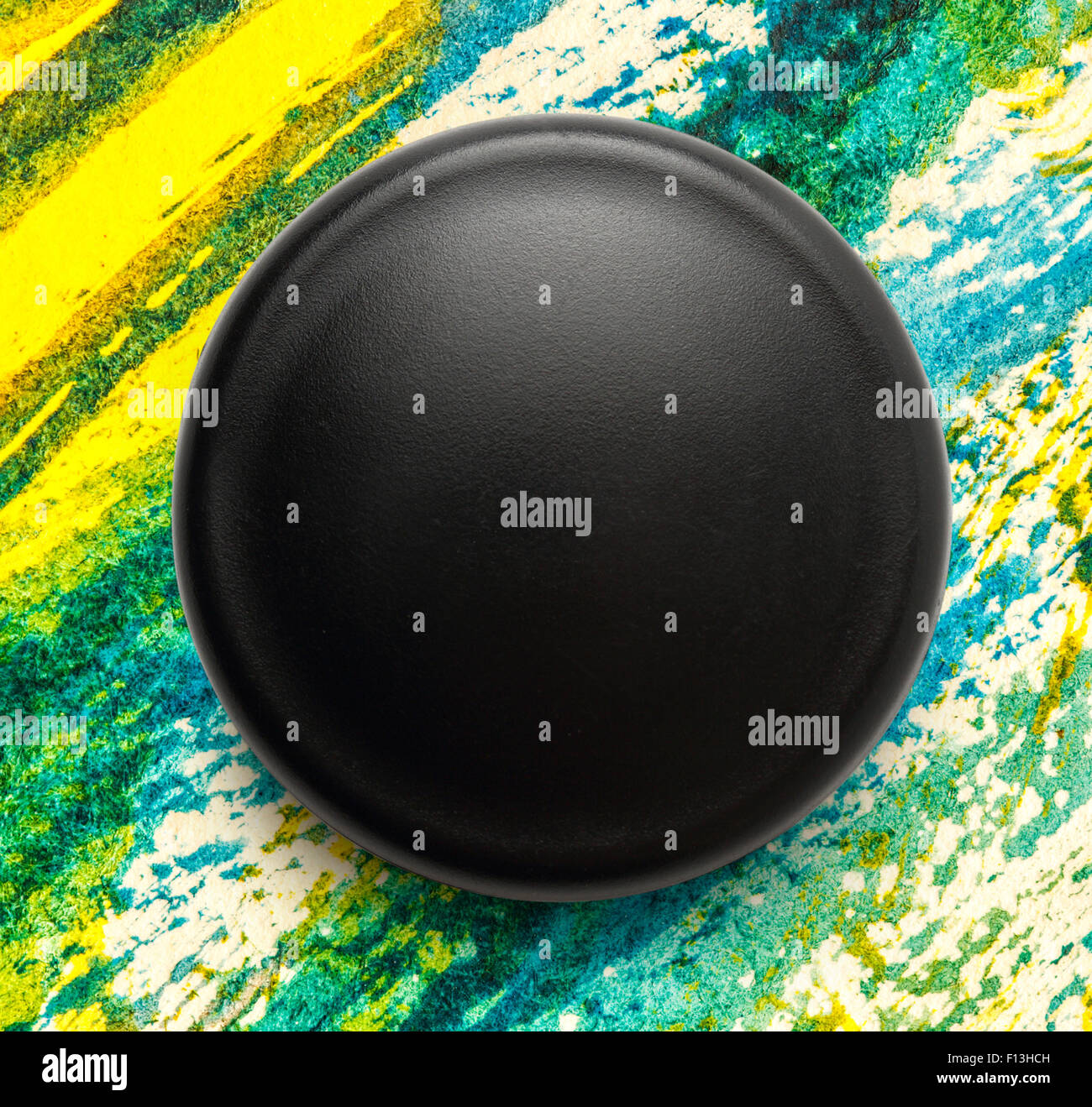 Blanko schwarz Runde Abzeichen auf Hintergrund Stockfoto