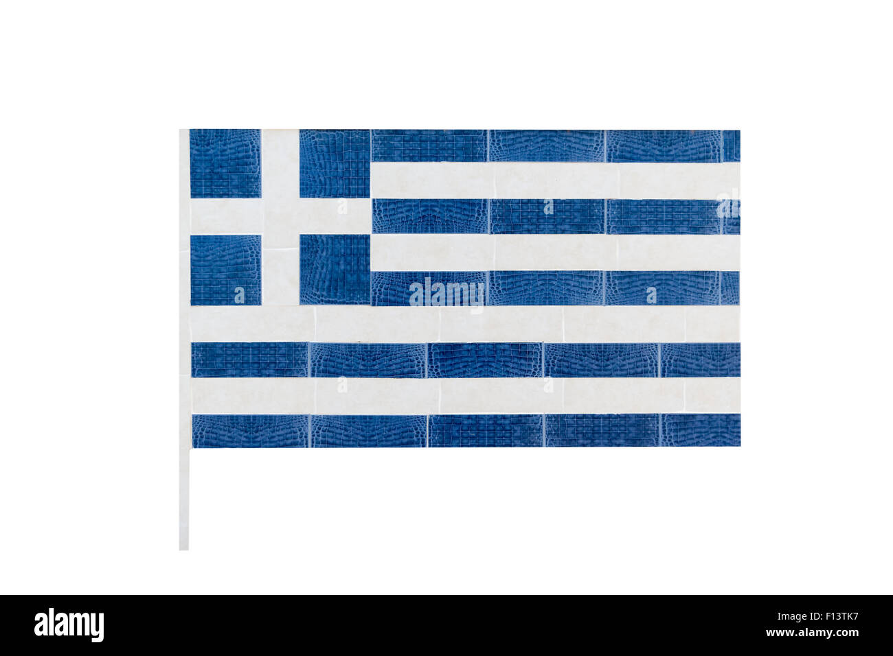 Griechische Flagge auf isoliert auf weißem Marmor. Stockfoto