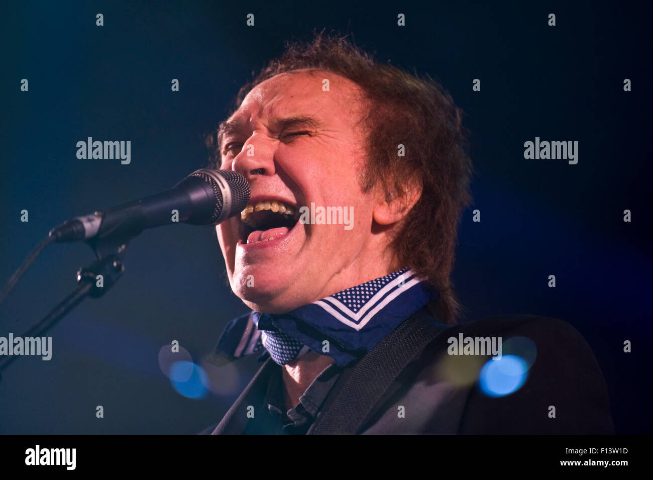 Ehemalige Kinks-Frontmann Ray Davies mit seiner Band auf der Bühne am Brecon Jazz Festival 2015 Stockfoto