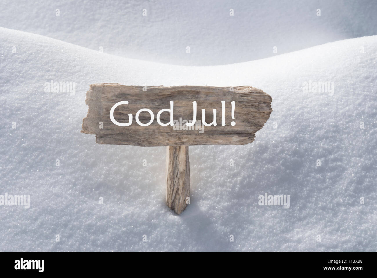 Schnee Zeichen Gott Jul bedeutet Frohe Weihnachten Stockfoto