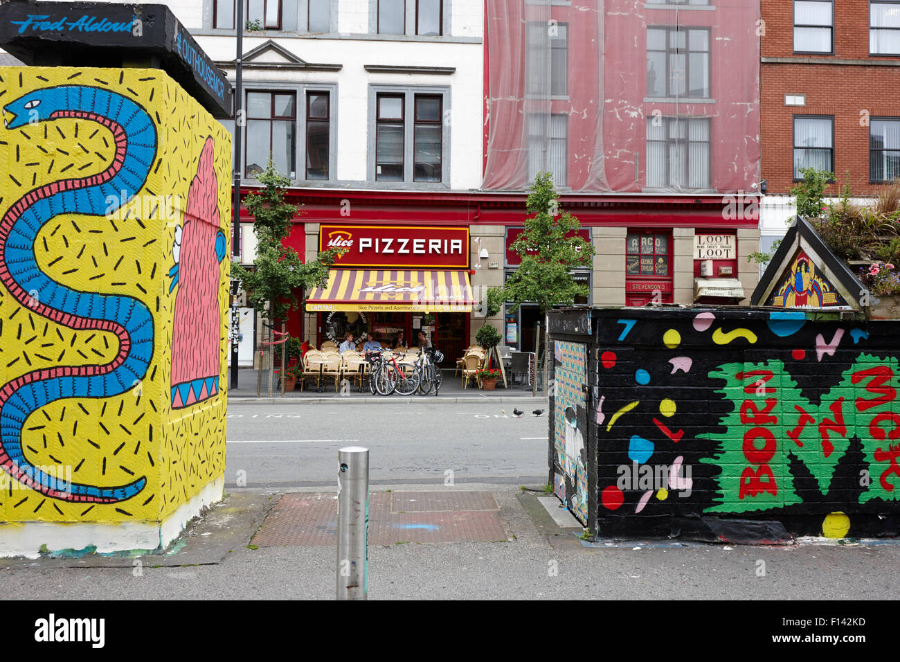 Kunstwerk auf Stephenson Platz nördlichen Viertel Manchester uk Stockfoto