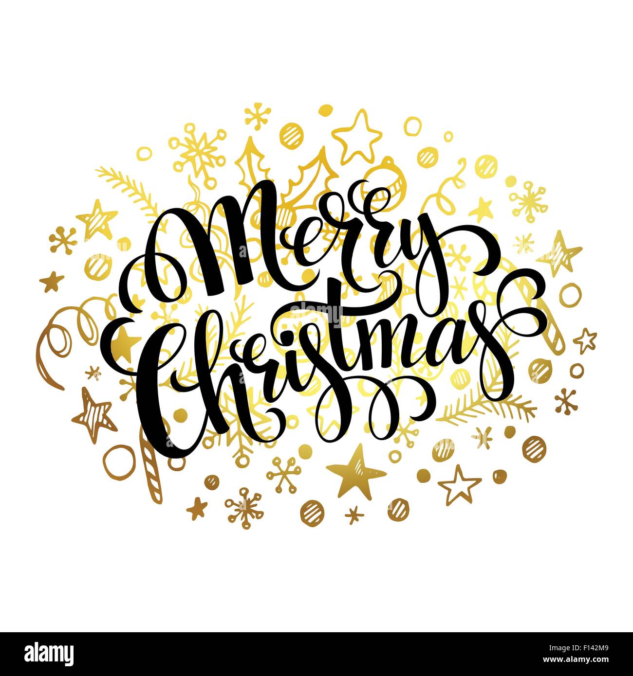 Frohe Weihnachten-Schriftzug in golden Doodle Muster Stock Vektor