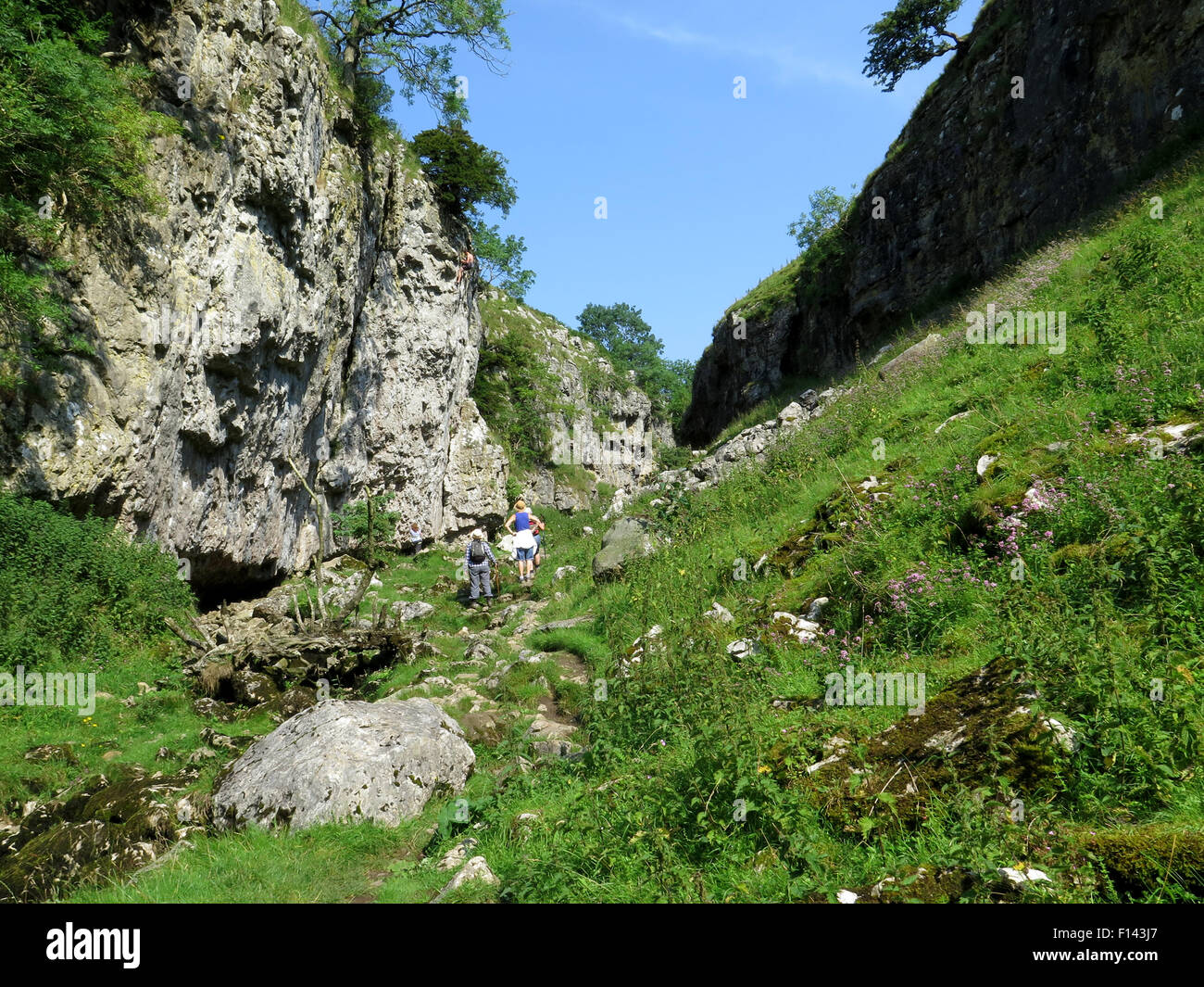 Kletterer in Steuerungen Gill, Yorkshire Dales Stockfoto