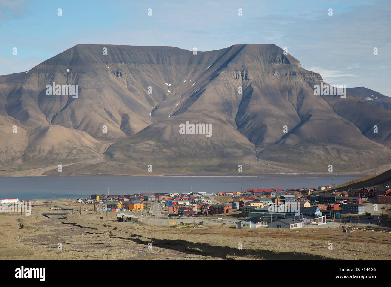 Ein Blick auf Longyearbyen, Svalbard. Stockfoto