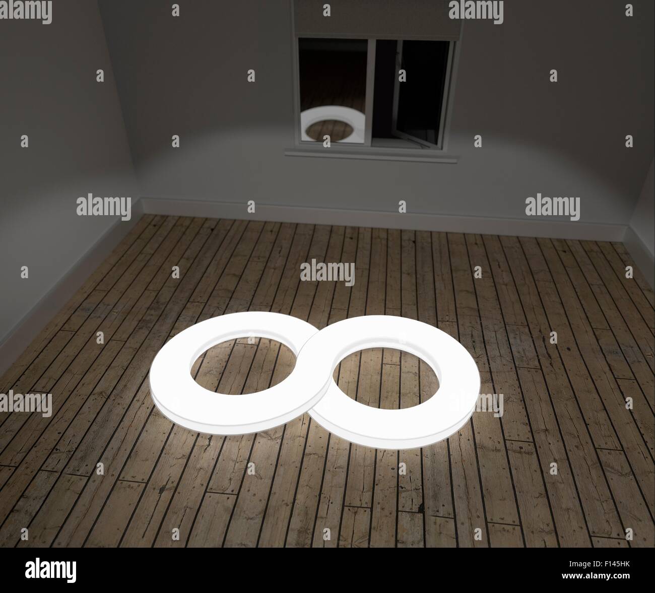 Beleuchtete Modell Unendlichkeitssymbol Stock Zimmer im Studio. Fotorealistische computergenerierte Bild Stockfoto