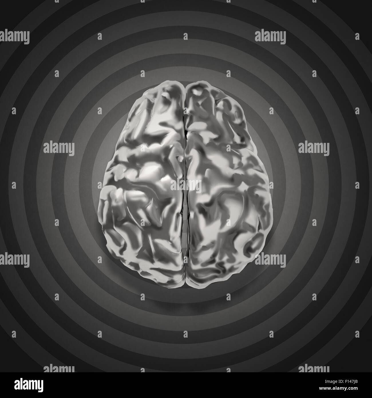 Metall-Gehirn 3d mit Retro-Grafik Hintergrund als Konzept Stockfoto