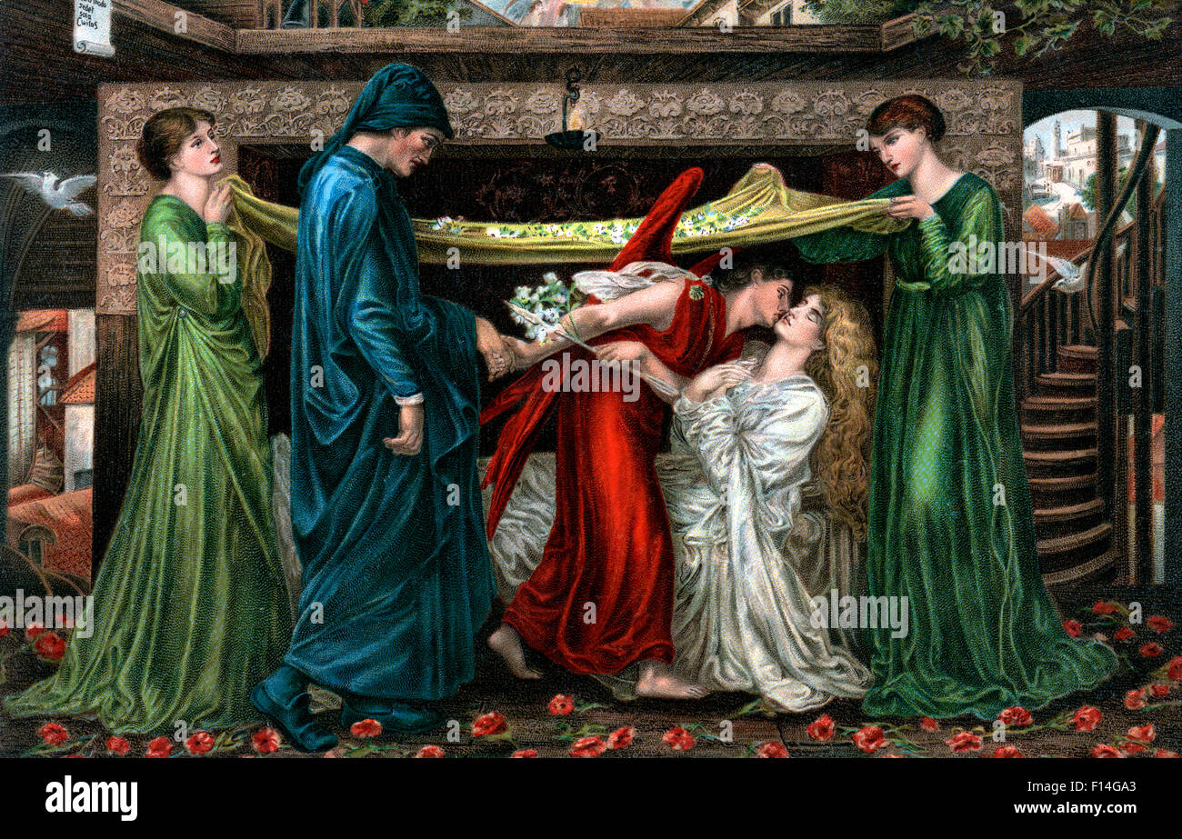 1800S 1871 MIT DEM TITEL GEMÄLDE VON DANTE GABRIEL ROSETTI DANTES TRAUM ZUM ZEITPUNKT DES TODES VON BEATRICE Stockfoto