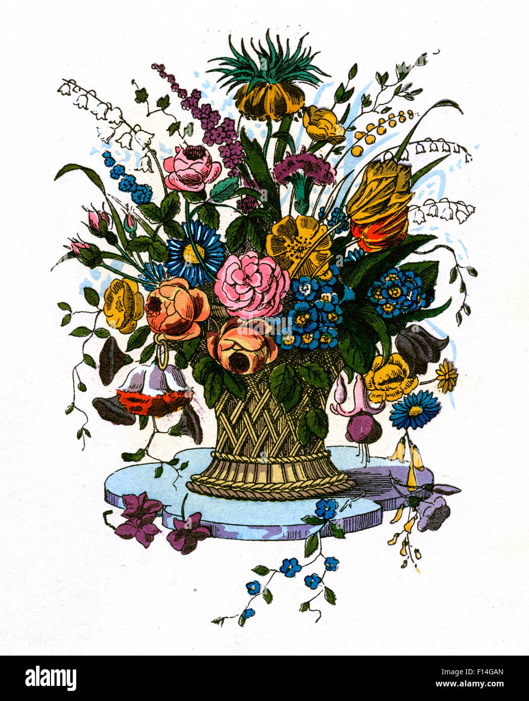 ABBILDUNG ABBILDUNG BLUMENSTRAUß IN VASE KORB Stockfoto