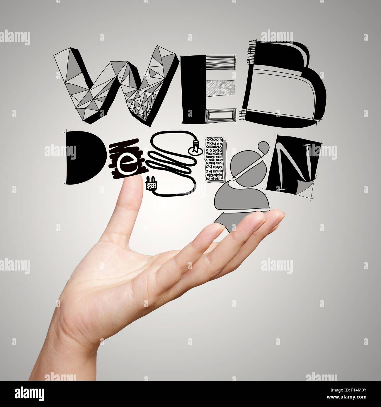 Clouse, von Hand zeigt Design Wort Webdesign als Konzept Stockfoto