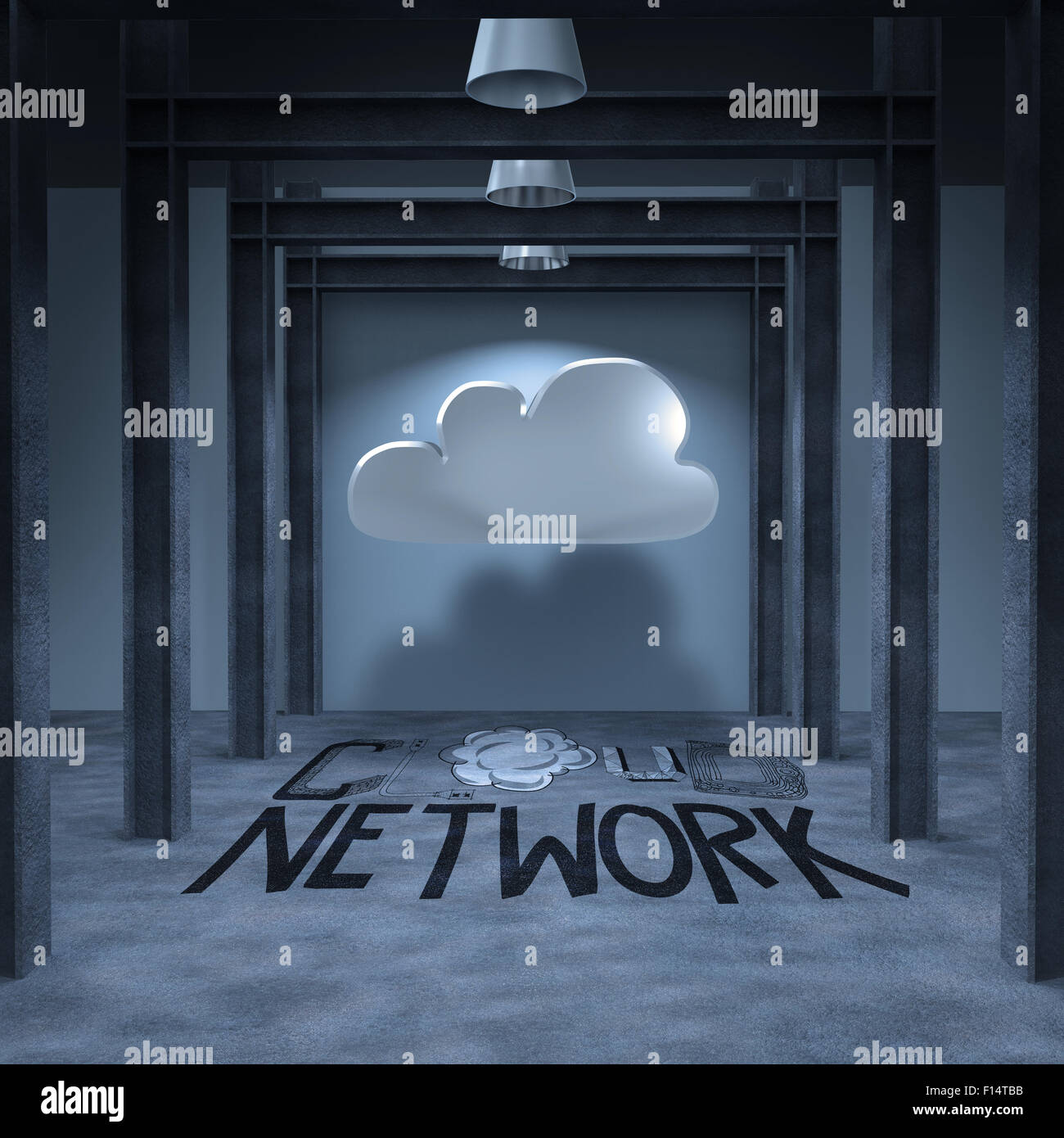 handgezeichnete ein Cloud Computing-Diagramm als Galerie-Konzept Stockfoto