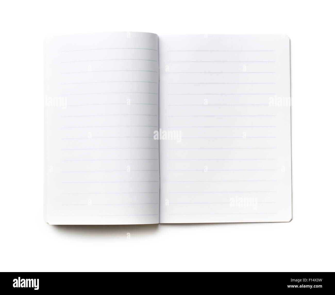 das offene Notizbuch Papier mit blauen Linien Stockfoto