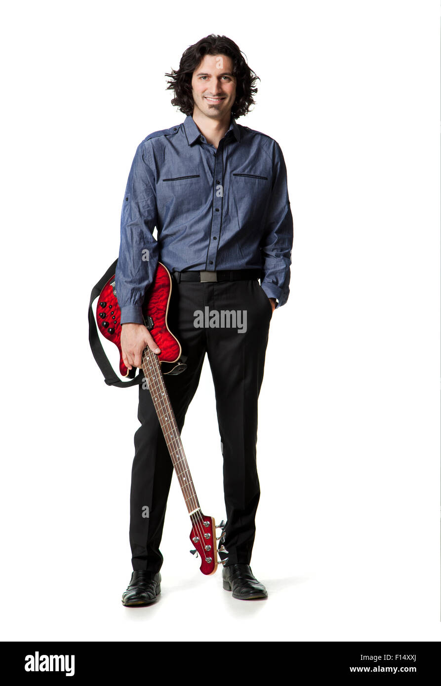 Mann im Studio mit e-Gitarre Stockfoto