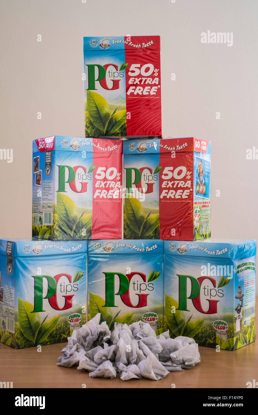 Boxen von PG Tips Tea Bags Stockfoto