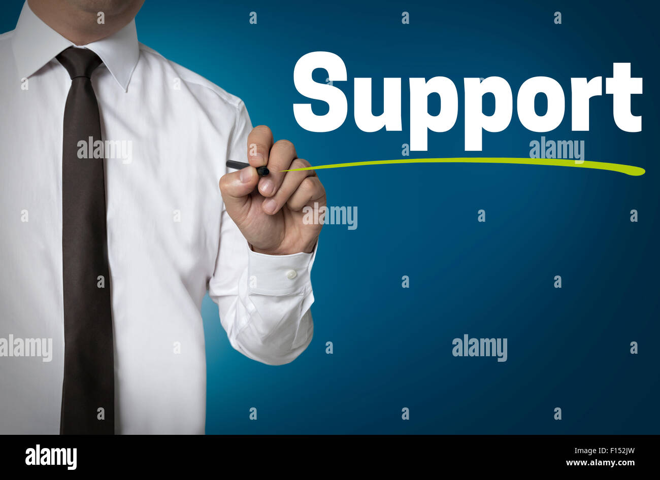 Unterstützung wird vom Geschäftsmann Hintergrund Konzept geschrieben. Stockfoto