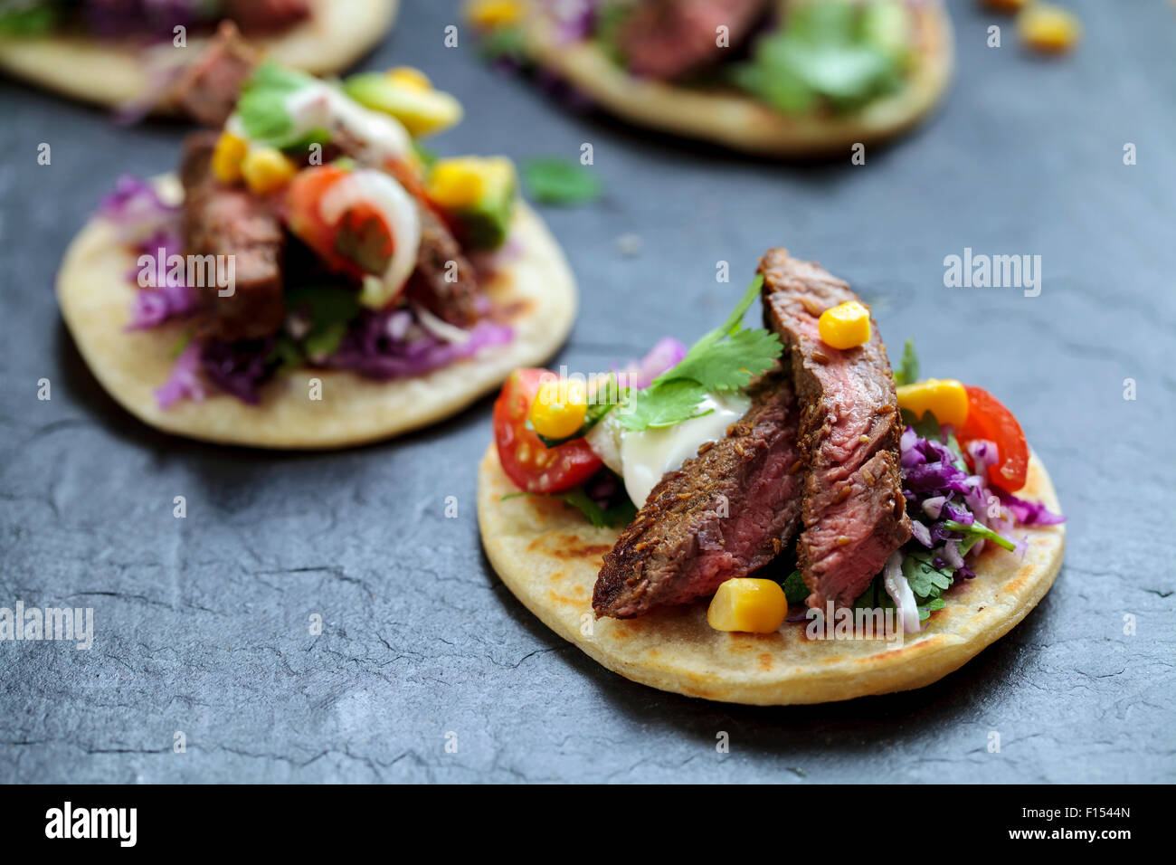 Mini-Rindfleisch Steak tortillas Stockfoto