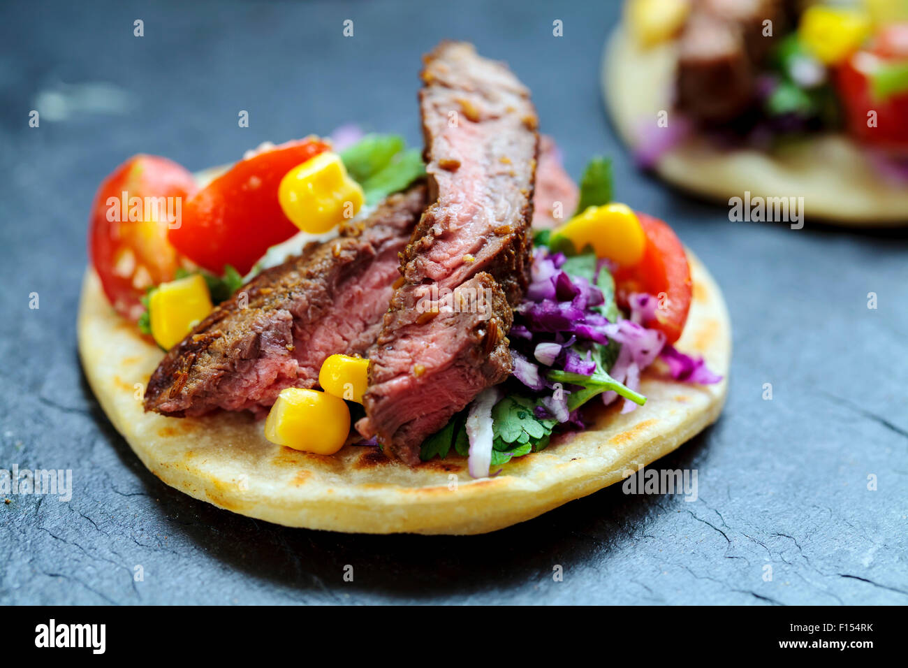 Mini-Rindfleisch Steak tortilla Stockfoto