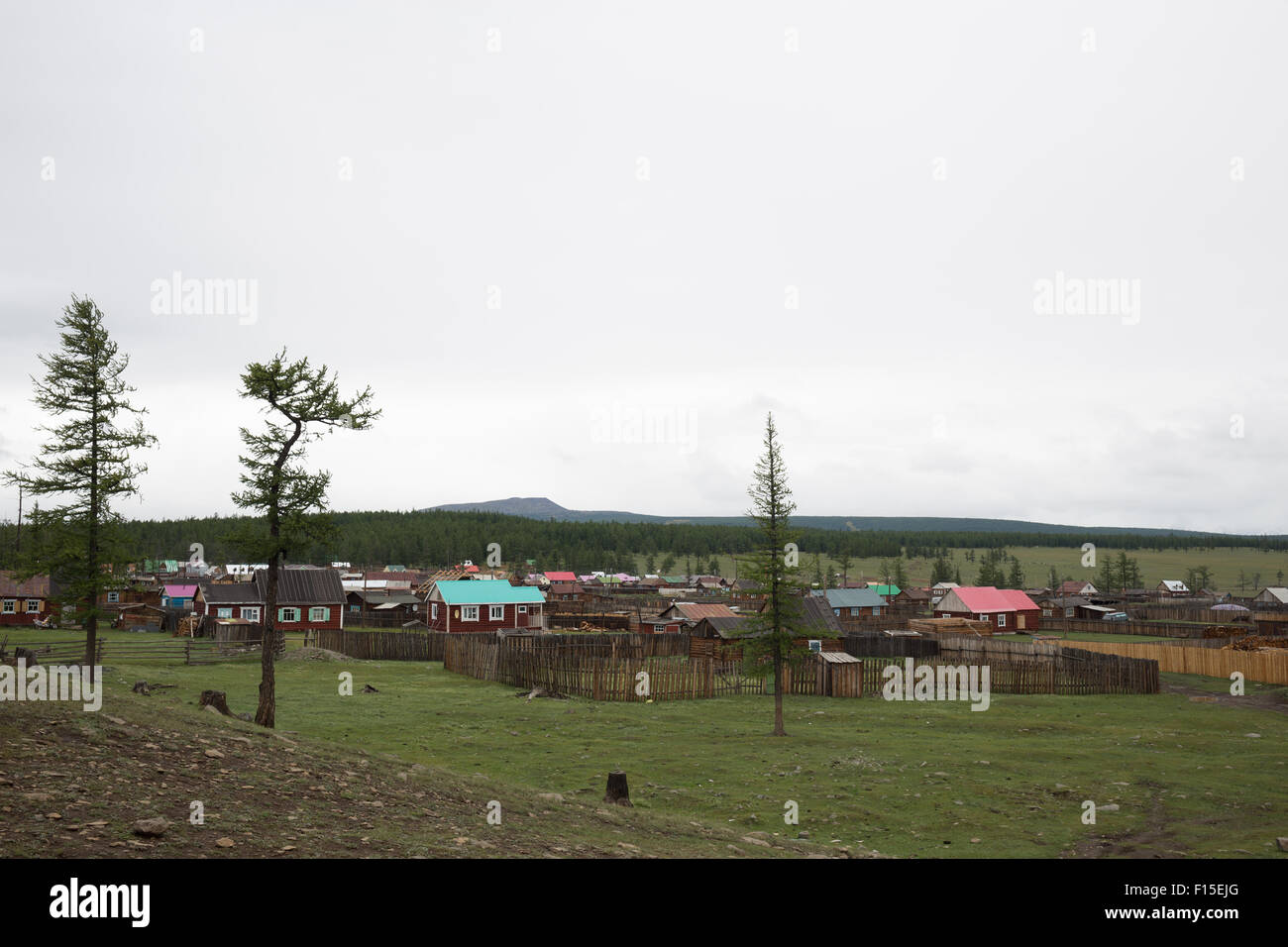 Das Dorf Hankh, Norden der Mongolei, Hovsgol Aimag. Stockfoto