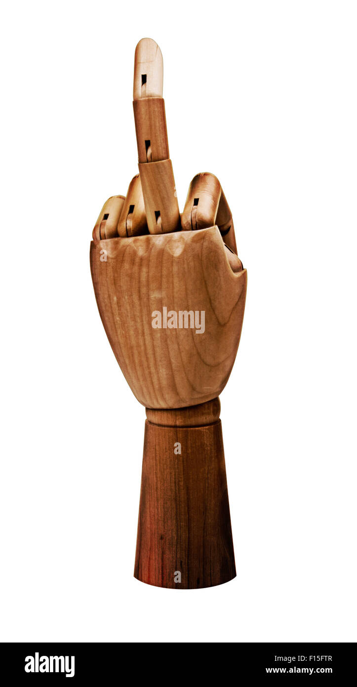 Hölzerne Hand in eine eindeutige Pose für den Einsatz in Designs und Layouts Stockfoto