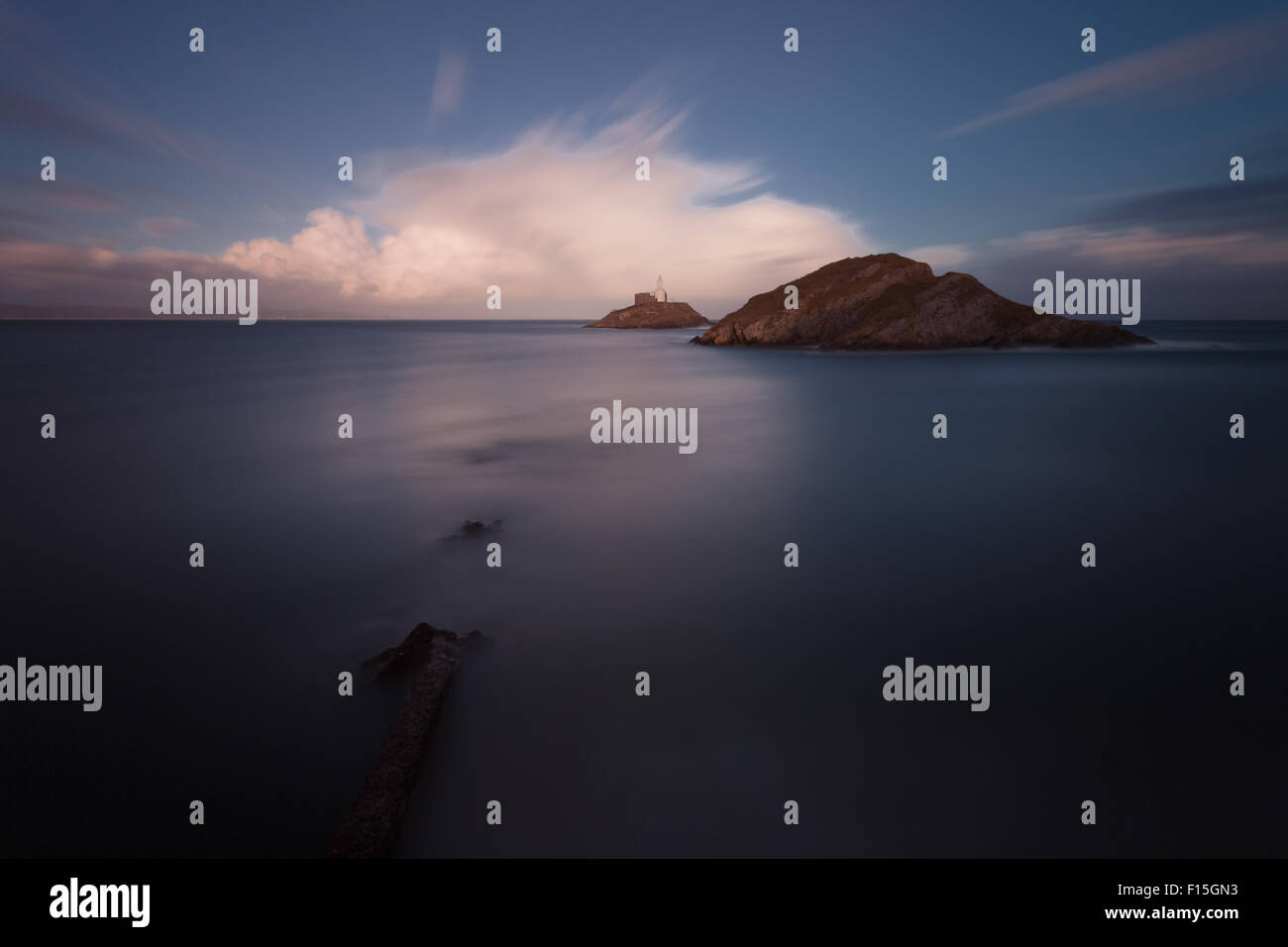 Murmelt Leuchtturm auf der Halbinsel Gower, Swansea, Südwales Stockfoto