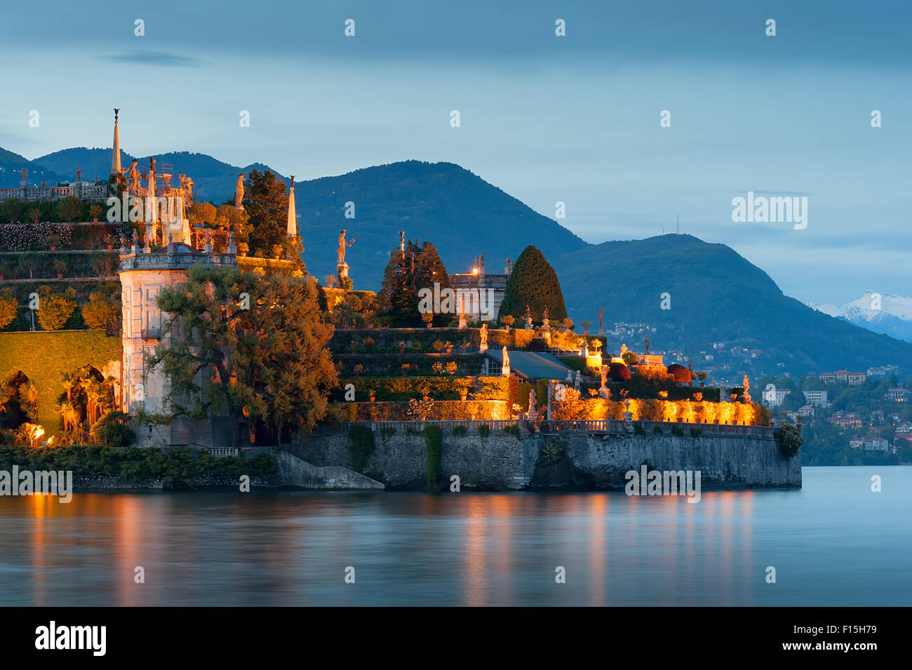 Isola Bella. Abend-Blick auf die Insel Bella und den Lago Maggiore. Stockfoto