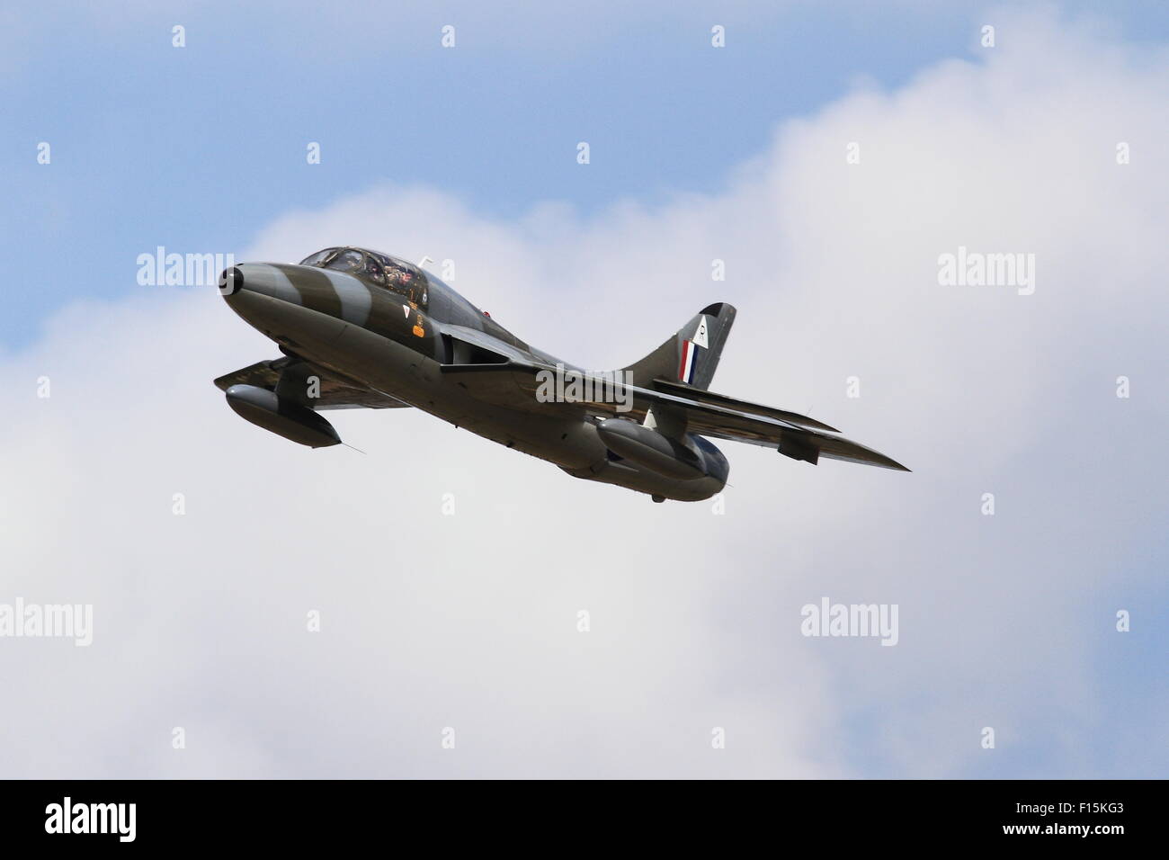 08.08.2015 Hawker Hunter T7 G-BXFI macht eine laufende Pause während eines Fluges von North Weald Airfield. Stockfoto