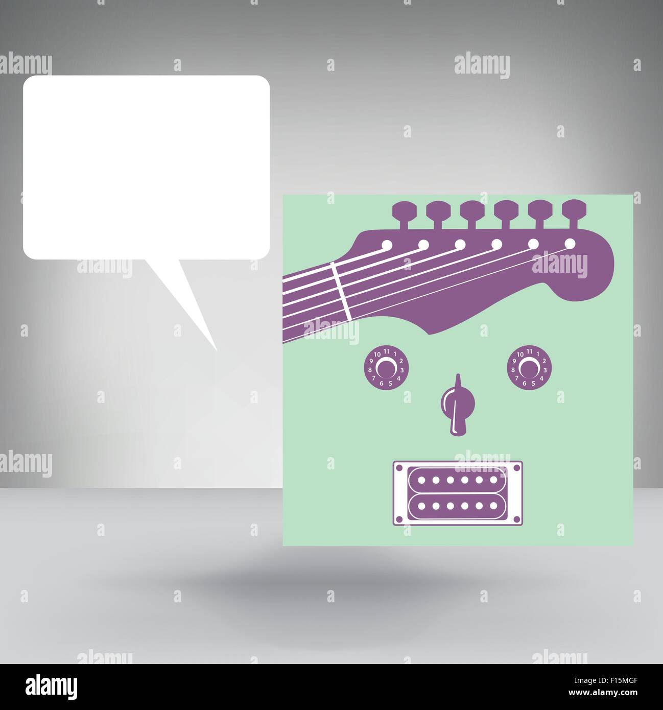 Gitarre-Gesicht-Konzept mit einer Sprechblase Stock Vektor