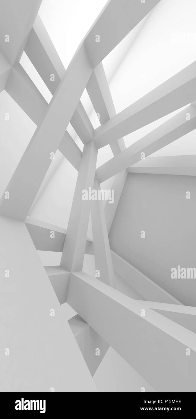 Abstrakte vertikale Architektur Hintergrund. Innenraum des modernen chaotischen verspannter Konstruktion, 3d illustration Stockfoto