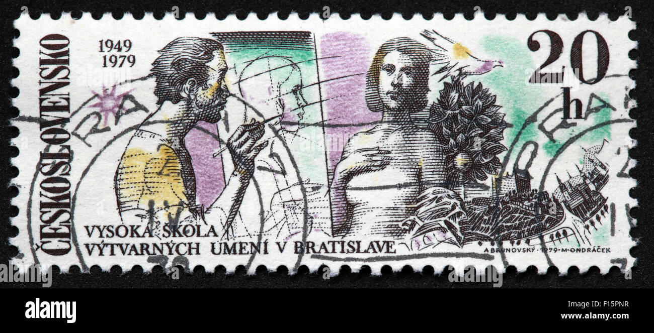 CeskoSlovensko 1949 1979 Vysoka Skola Vytvarnych Umeni V Bratislave 20 h Stempel Stockfoto
