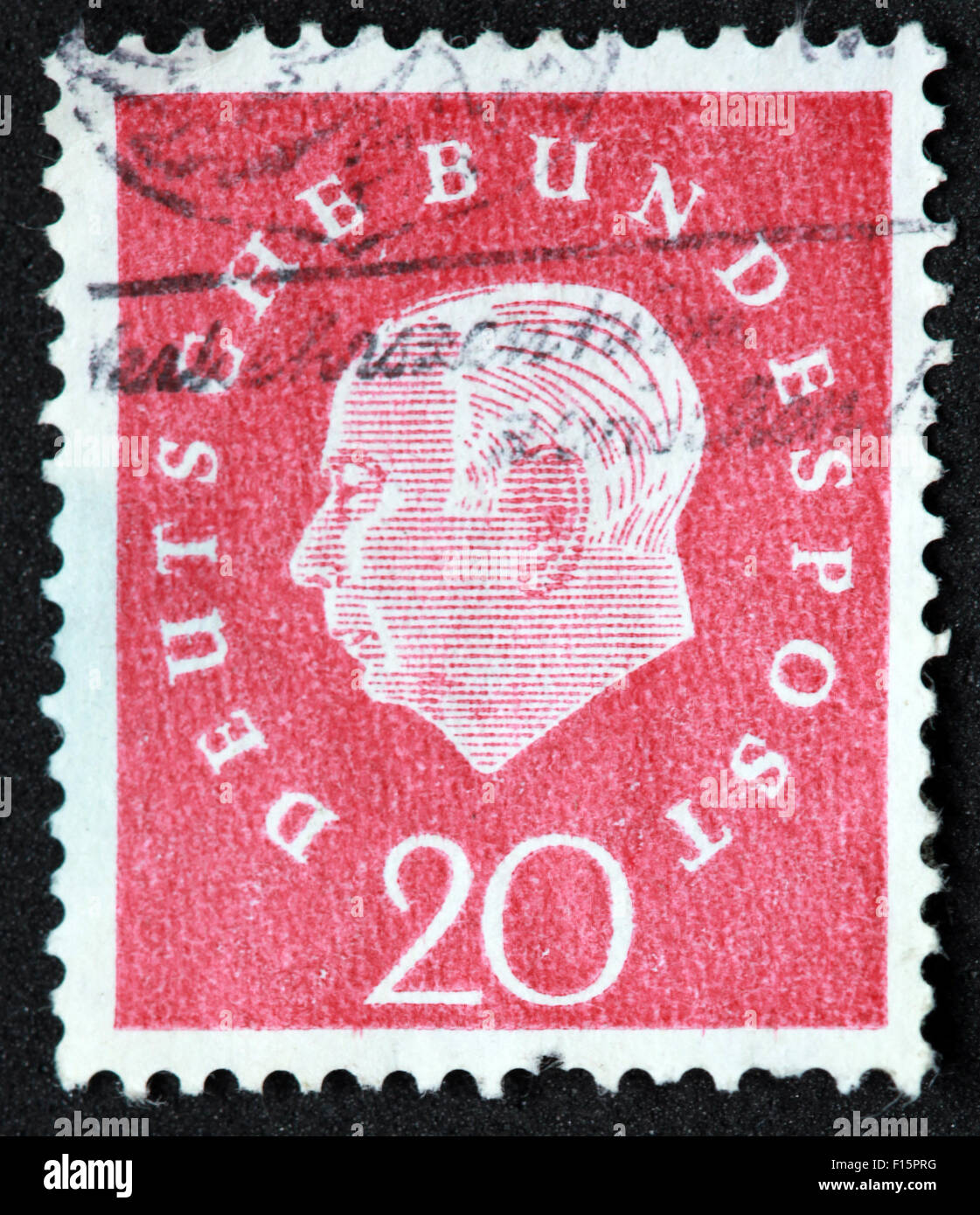 Deutsche Bundespost 20 rote Stempel - Theodor Heuss 1959 Stockfoto