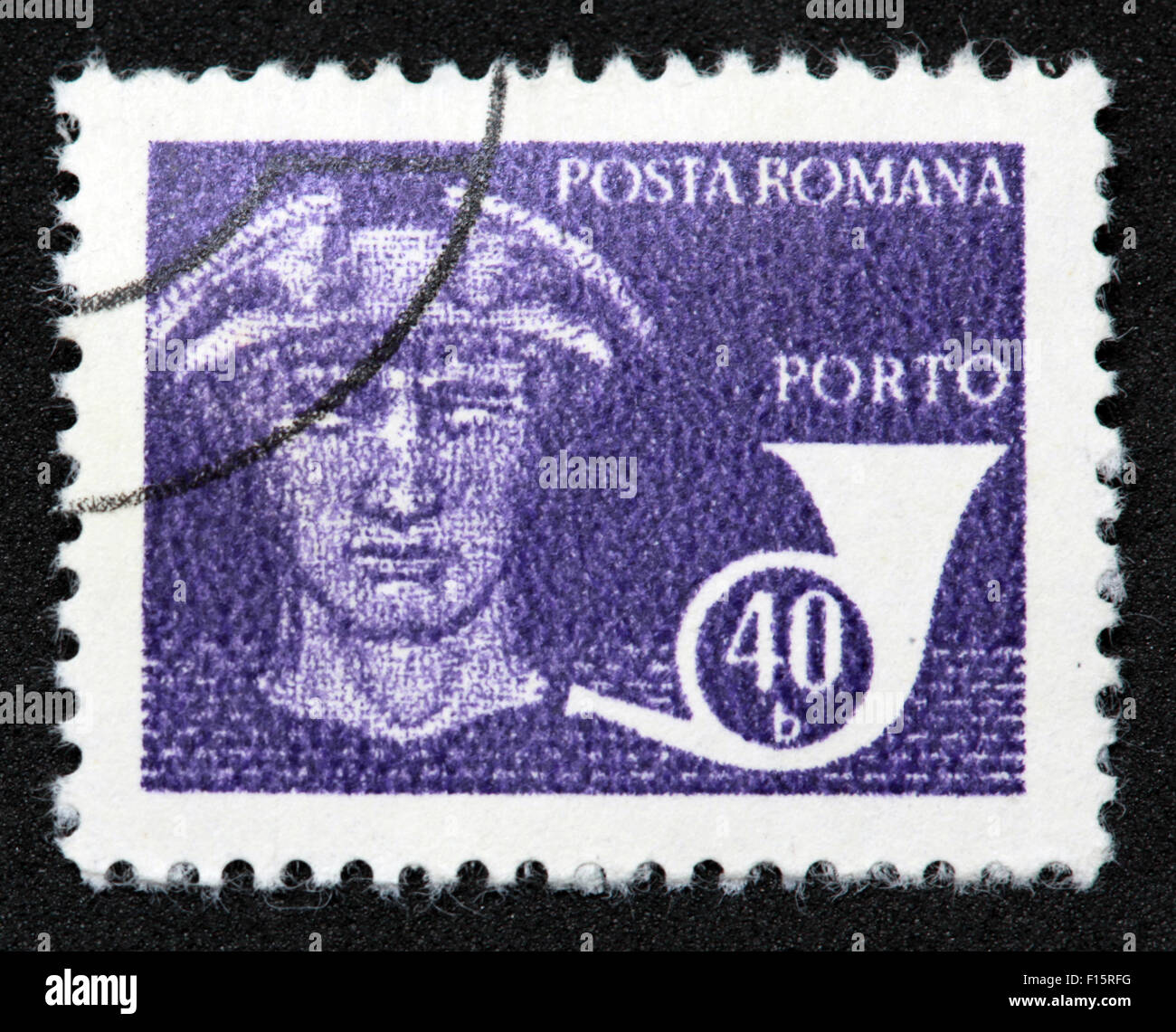 Posta Romana Porto 40 b blauen Stempel Stockfoto