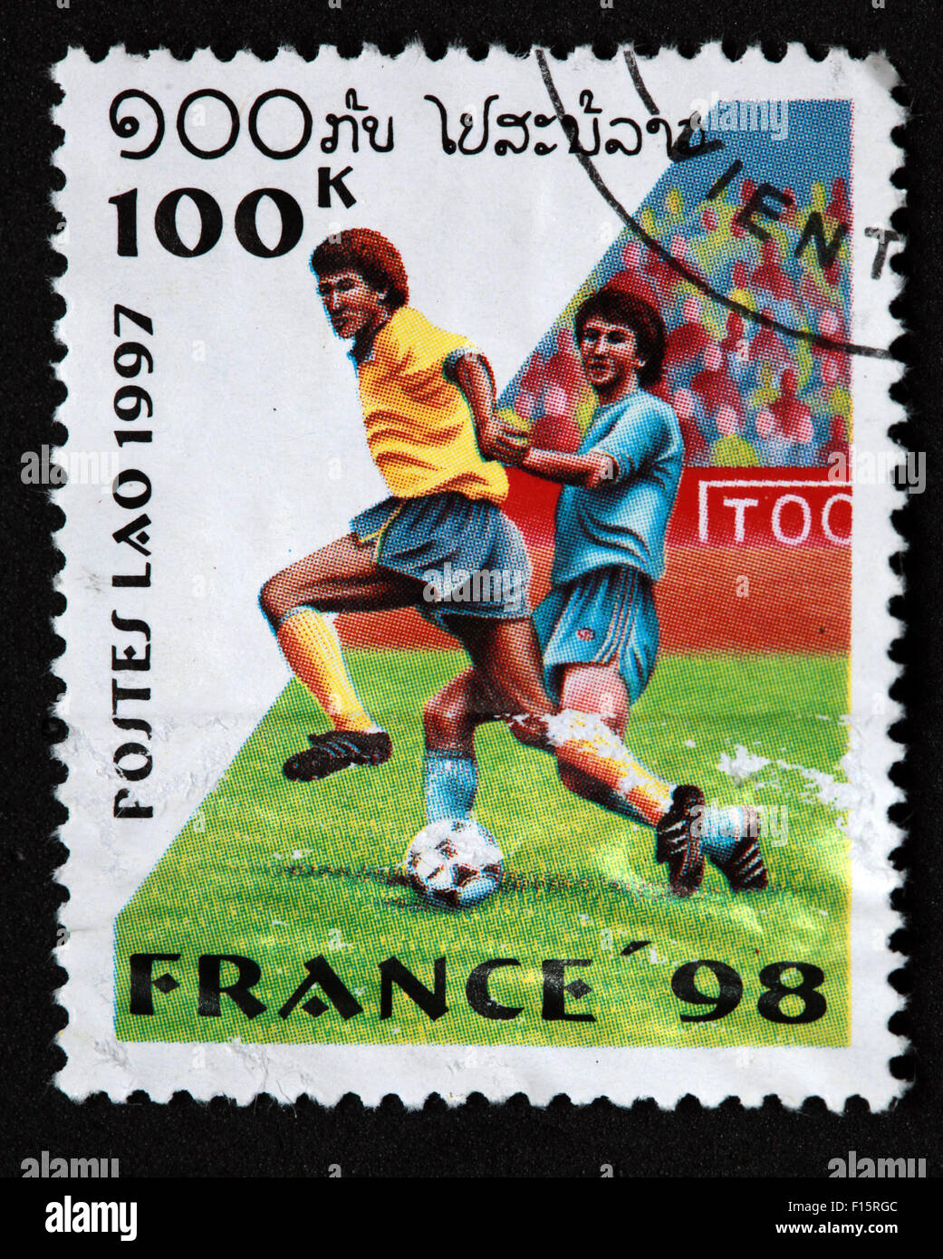 Postes Laos Laos 100K Frankreich 1998 98 Fußball Deportes World Cup Worldcup Sport Stempel Stockfoto