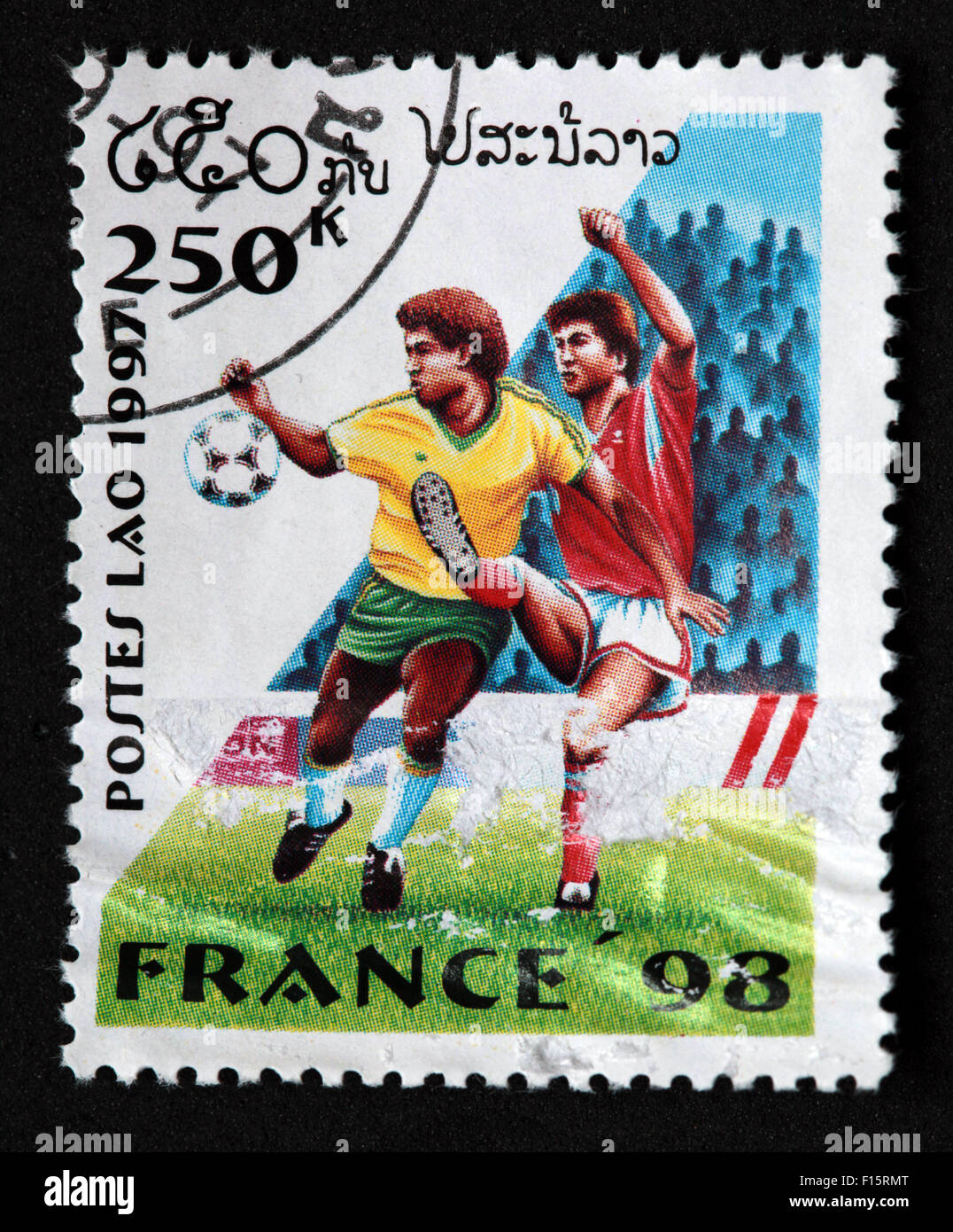 Postes Laos Laos 250K Frankreich 1998 98 Fußball Deportes World Cup Worldcup Sport Stempel Stockfoto