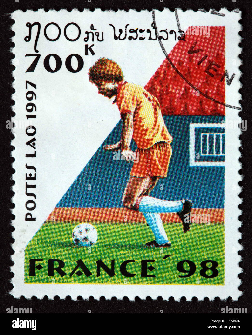 Postes Laos Laos 700K Frankreich 1998 98 Fußball Deportes World Cup Worldcup Sport Stempel Stockfoto