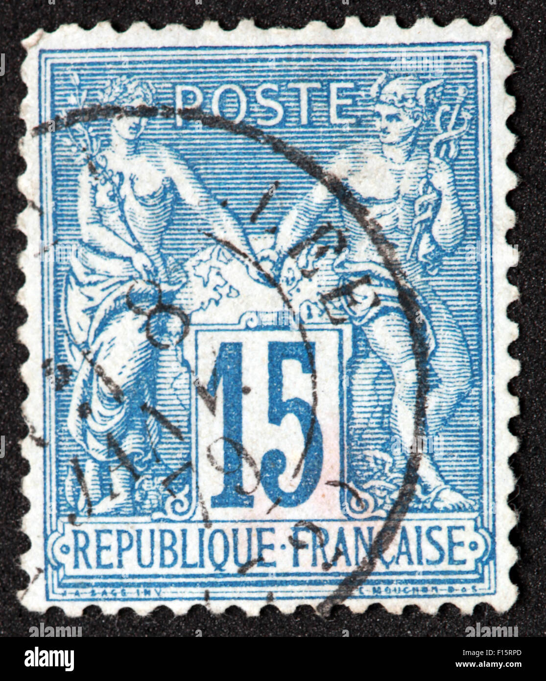 Republique Francaise 15c Stempel Stockfoto