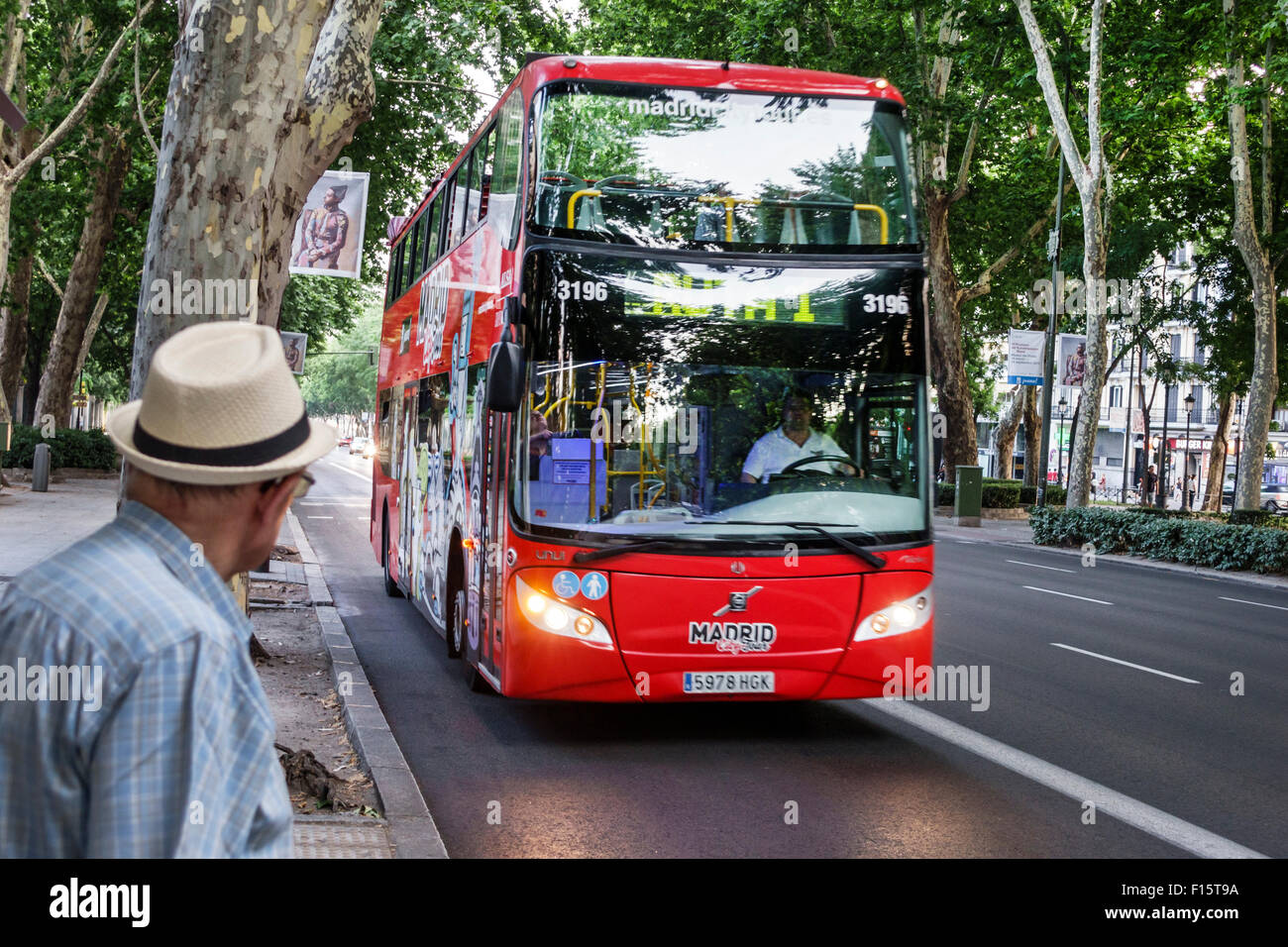 Madrid Spanien, Hispanic Centro, Paseo del Prado, Bus, Bus, rot, Doppeldecker, Spanien150629187 Stockfoto