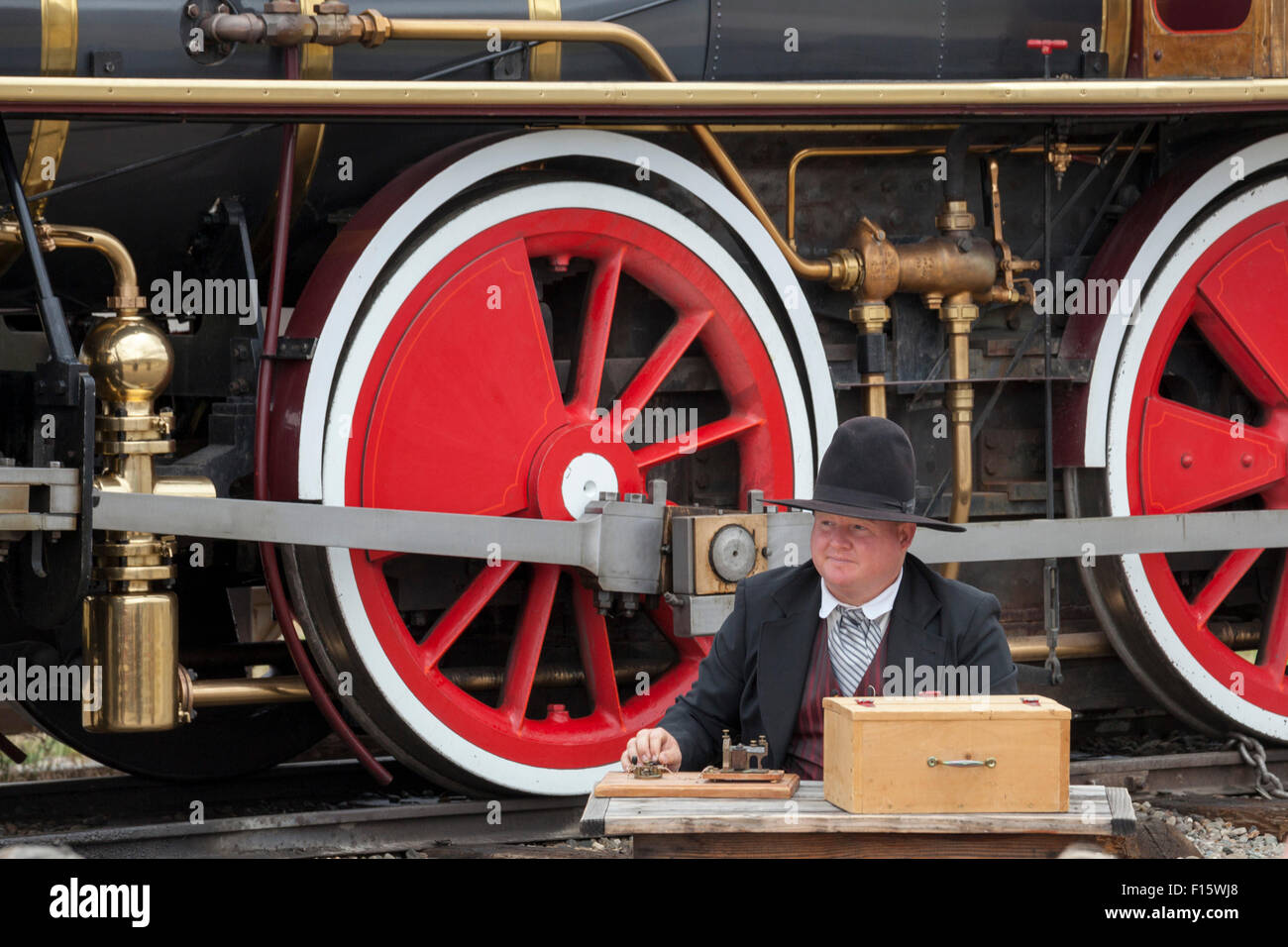 Promontory Summit, Utah - Golden Spike National Historical Park, wo die erste transkontinentale Eisenbahn im Jahr 1869 fertiggestellt wurde. Stockfoto