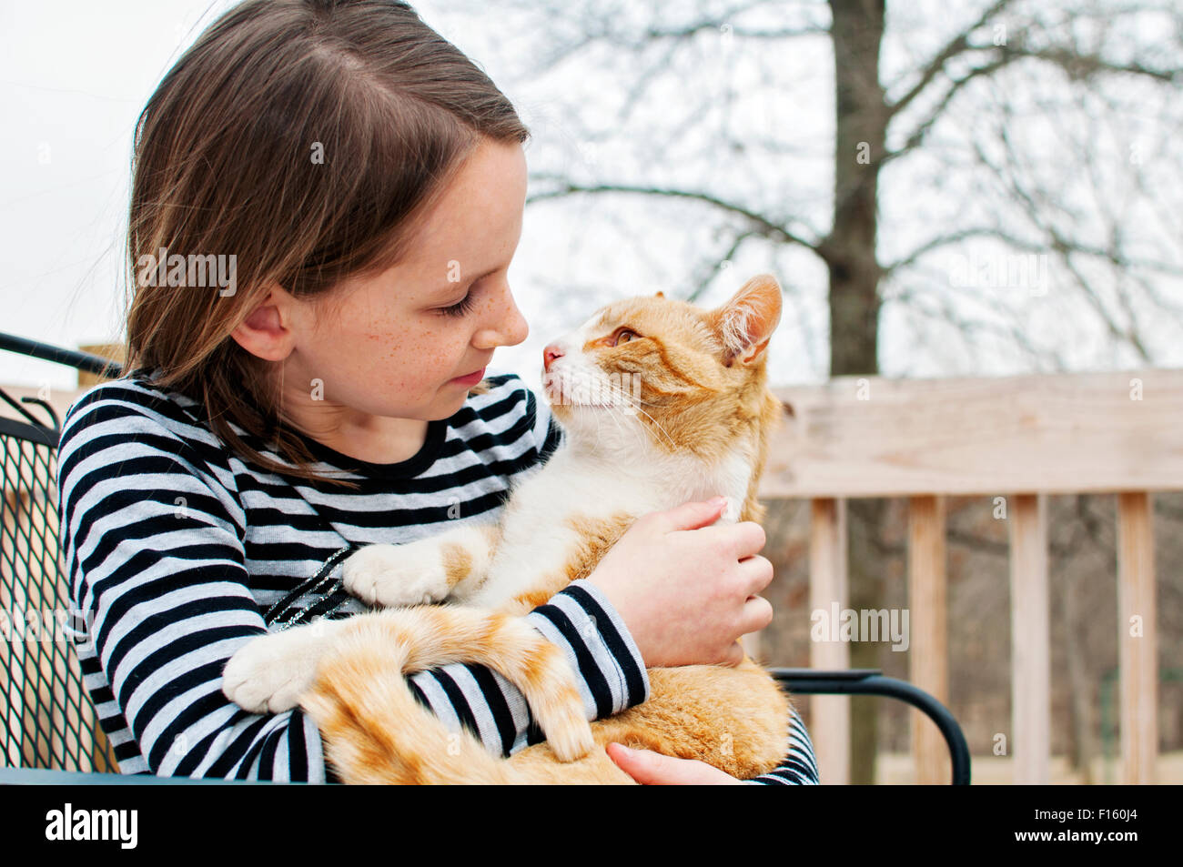 Ein Mädchen und ihre Katze Stockfoto