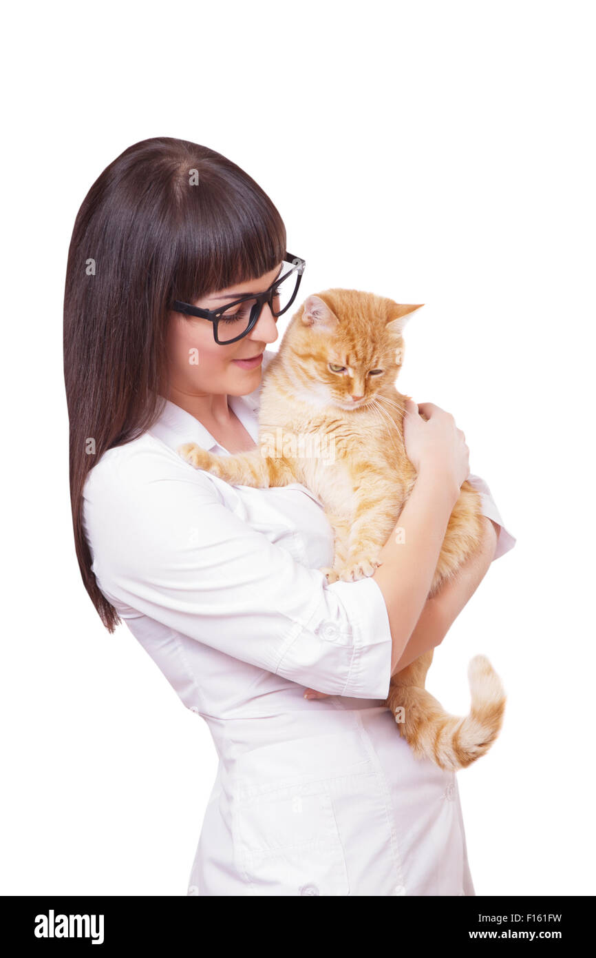 Porträt einer schönen Frau halten rote Katze Stockfoto