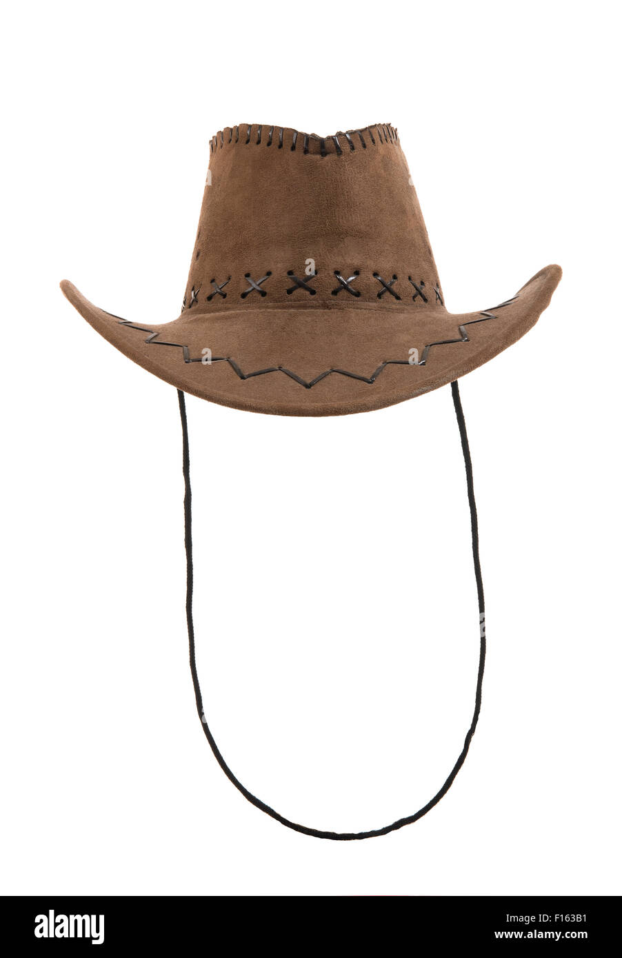 eine braune Sämischleder Cowboyhut, volles Gesicht, auf weißem Hintergrund; isoliert Stockfoto