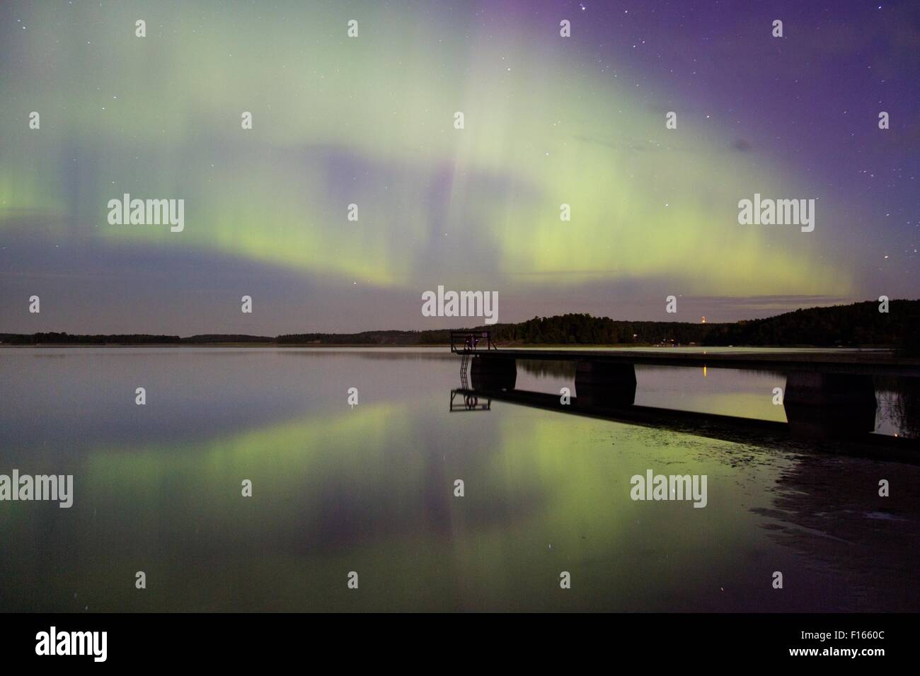 Aland, Ostsee, Finnland, 27. August 2015. Eine seltene Sommer Sichtung der Northern Lights als weit südwärts als die Aland-Archipel in der finnischen Ostsee. Bildnachweis: Rob Watkins/Alamy Live-News Team Stockfoto