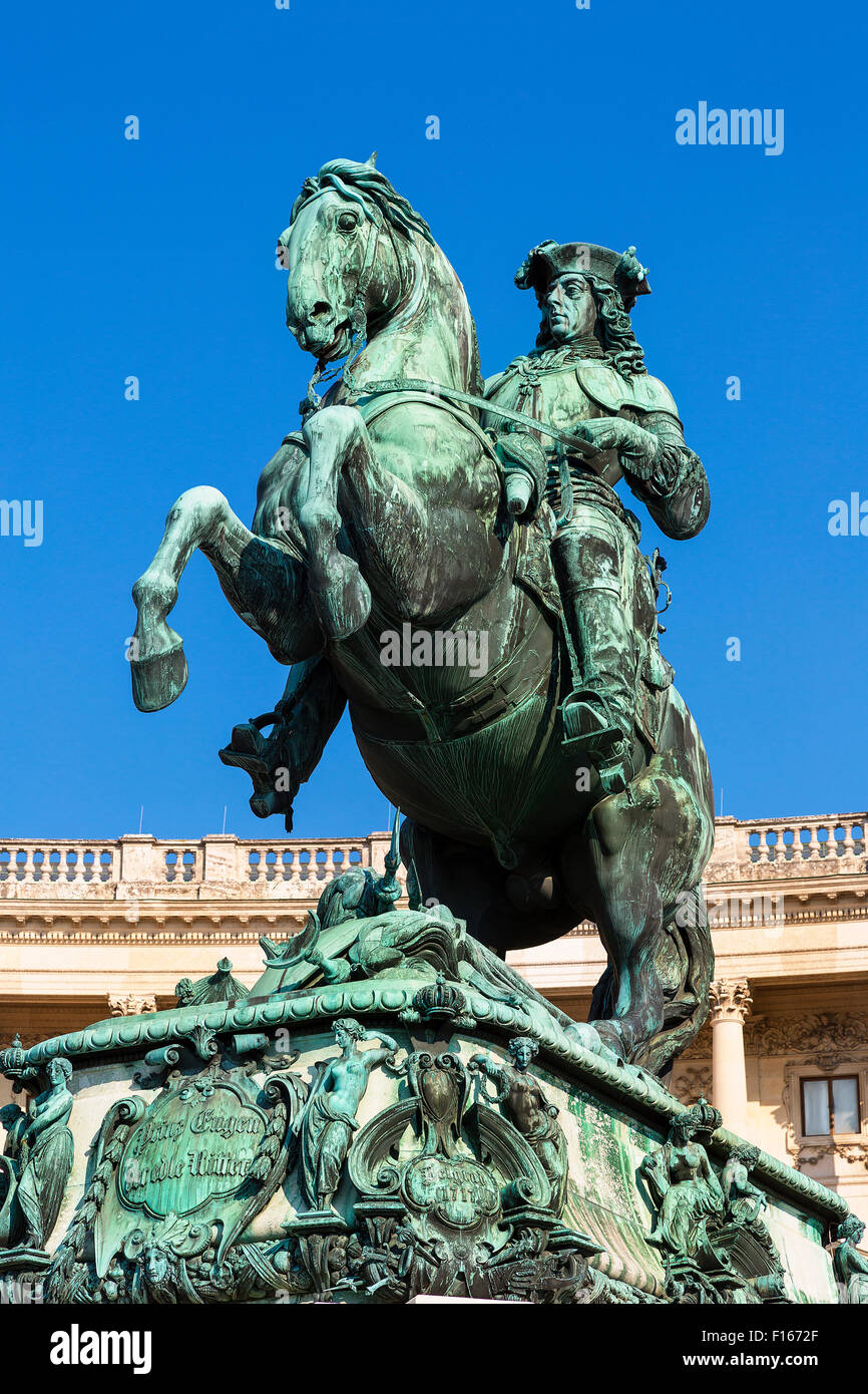Prinz Eugene Statue vor Neue Burg am Heldenplatz in der Hofburg komplexe Gebäude Stockfoto