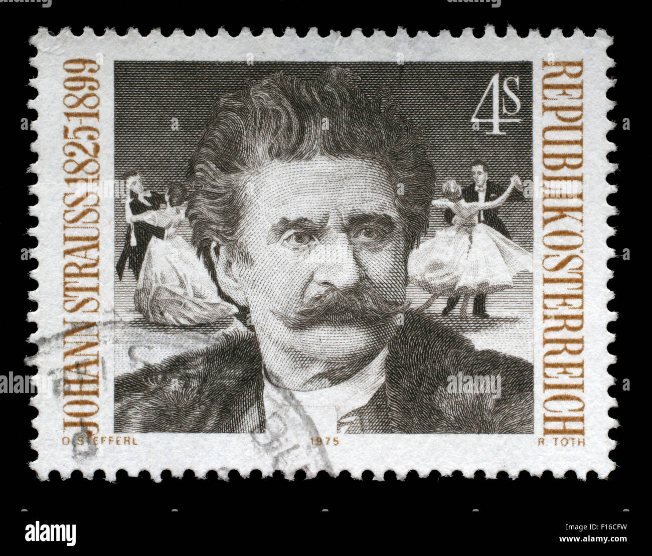 Briefmarke gedruckt von Österreich zeigt Bild Porträt des berühmten österreichischen Komponisten Johann Strauss, Stockfoto