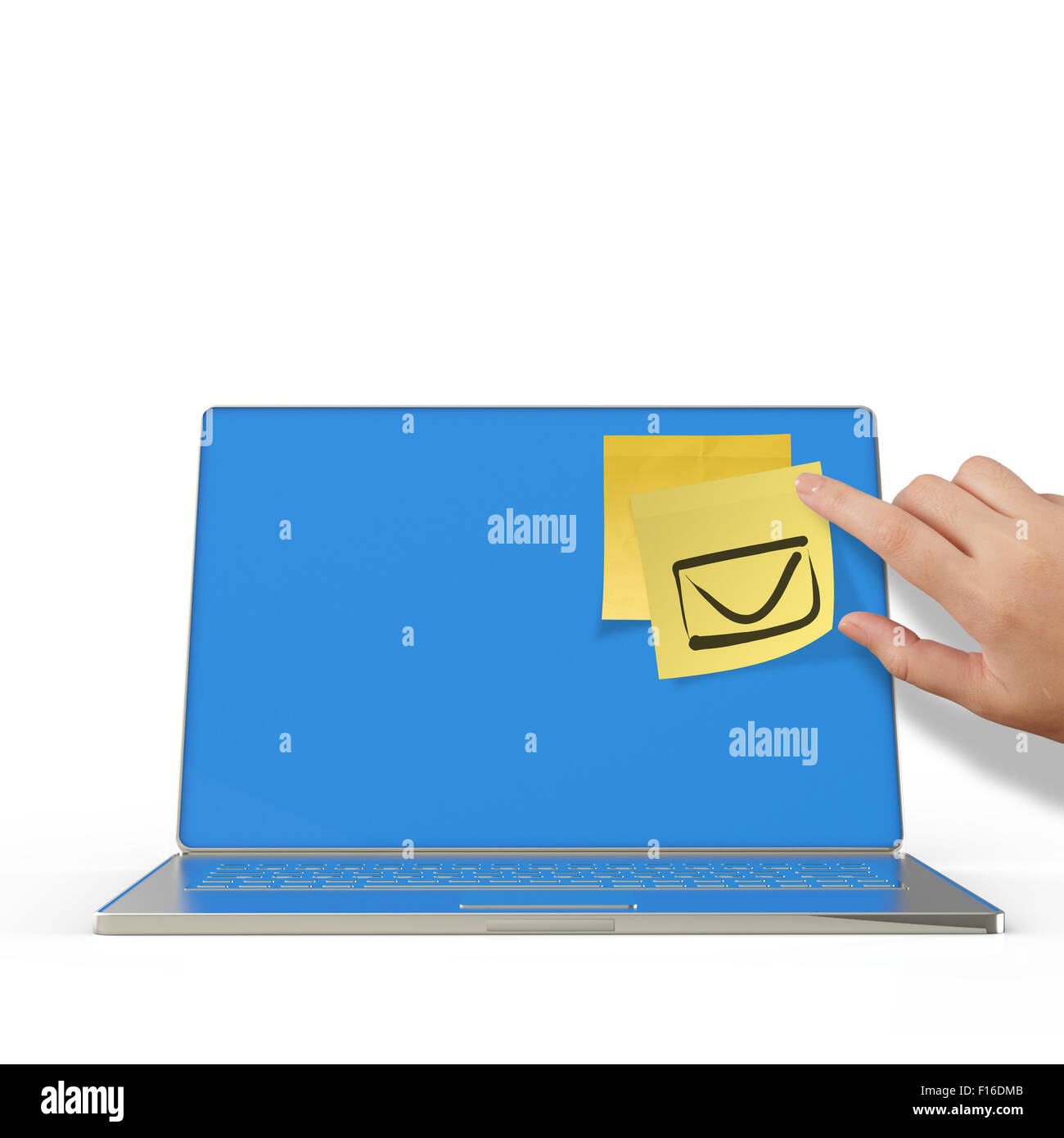 e-Mail-Zeichen auf Zettel auf 3d Laptop-Computer als Konzept Stockfoto