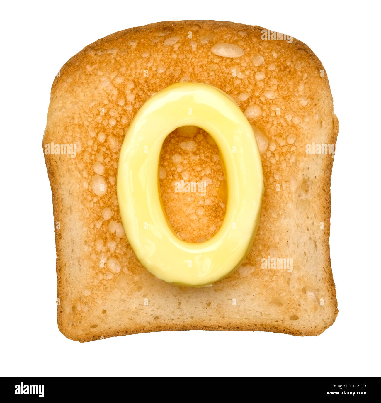 Isolierte Toast mit Butter-Nummer 0 Stockfoto