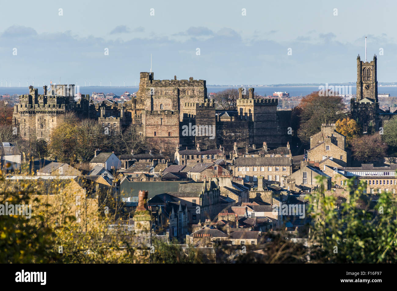 Lancaster Castle und Priorat Stockfoto