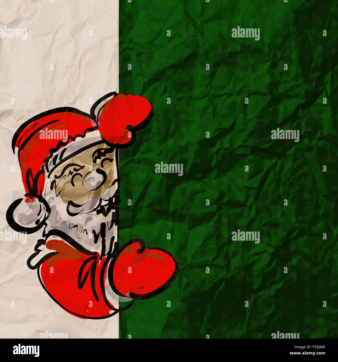 Weihnachtskarte mit Santa Claus handgezeichnete auf zerknülltes Papier als Vintage-Stil-Konzept Stockfoto